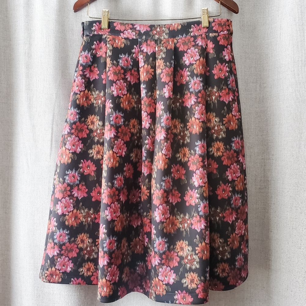 Abercrombie & Fitch Floral Print Pleated Circle Midi Skirt size L - Picture 3 of 5
